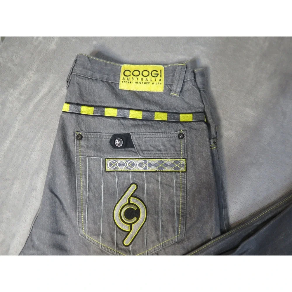 Vintage Coogi Jeans Mens W42 L35 Grey Neon Yellow Embroidered Relaxed Straight
